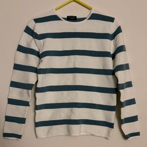 Zara Man Striped White and Teal Sweater size M